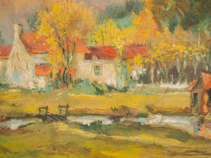 Vintage Rural Farm Landscape Oil Painting On Board