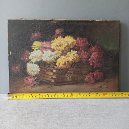 A stunning little French antique floral oil painting, really wonderfully painted with confident brush strokes. This piece is very old as you can see, especially when you view the rear of the canvas - there's a little label to the rear with a Paris mark - probably where the canvas originated.

In summary, beautiful and original antique art from France.