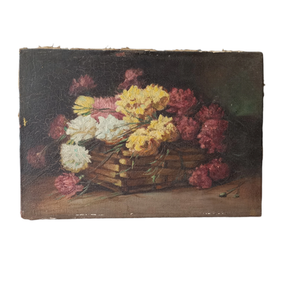 A stunning little French antique floral oil painting, really wonderfully painted with confident brush strokes. This piece is very old as you can see, especially when you view the rear of the canvas - there's a little label to the rear with a Paris mark - probably where the canvas originated.

In summary, beautiful and original antique art from France.