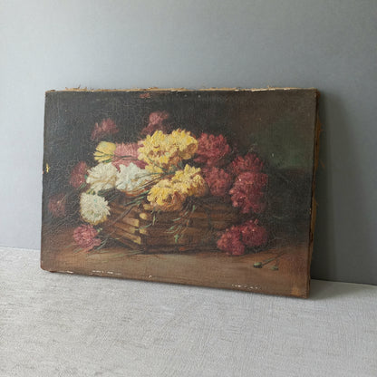 A stunning little French antique floral oil painting, really wonderfully painted with confident brush strokes. This piece is very old as you can see, especially when you view the rear of the canvas - there's a little label to the rear with a Paris mark - probably where the canvas originated.

In summary, beautiful and original antique art from France.