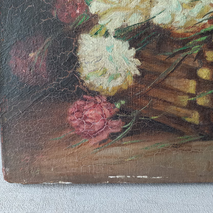 A stunning little French antique floral oil painting, really wonderfully painted with confident brush strokes. This piece is very old as you can see, especially when you view the rear of the canvas - there's a little label to the rear with a Paris mark - probably where the canvas originated.

In summary, beautiful and original antique art from France.