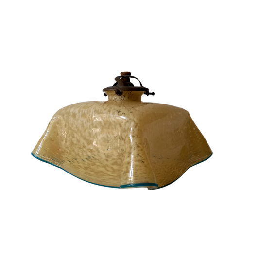 Hanging glass lamp shade with metal bulb holder, colored glass vintage lighting