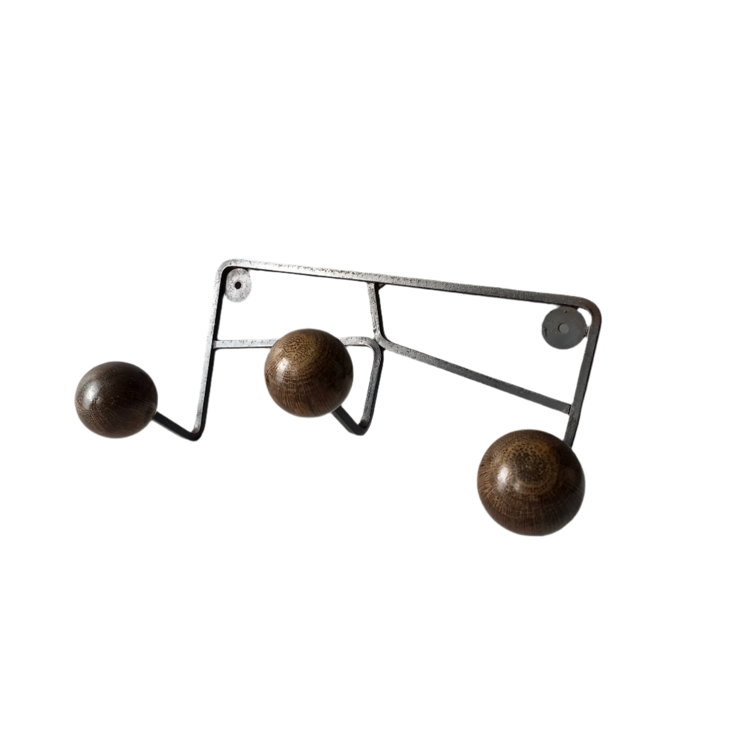 French vintage 3 peg coat rack, metal coat rack with 3 wooden balls