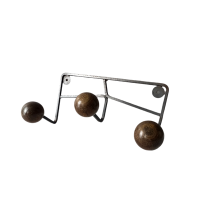 French vintage 3 peg coat rack, metal coat rack with 3 wooden balls