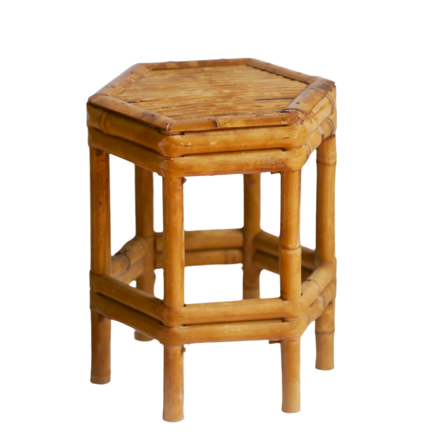 Small French Vintage Bamboo Pedestal Plant Stand