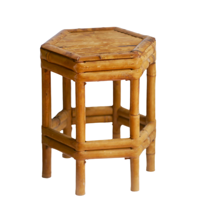 Small French Vintage Bamboo Pedestal Plant Stand