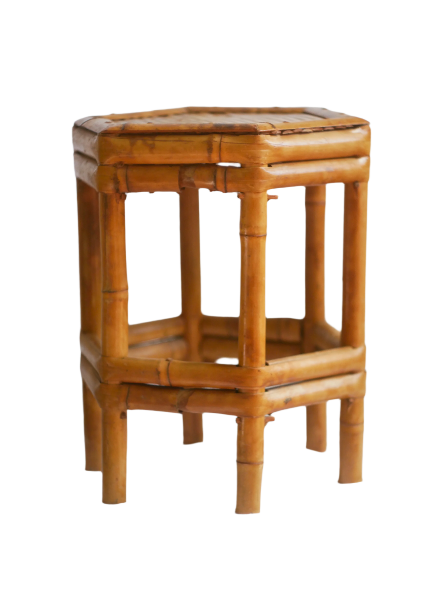 Small French Vintage Bamboo Pedestal Plant Stand