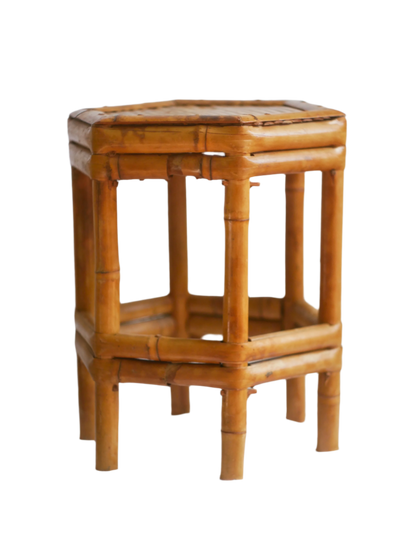 Small French Vintage Bamboo Pedestal Plant Stand