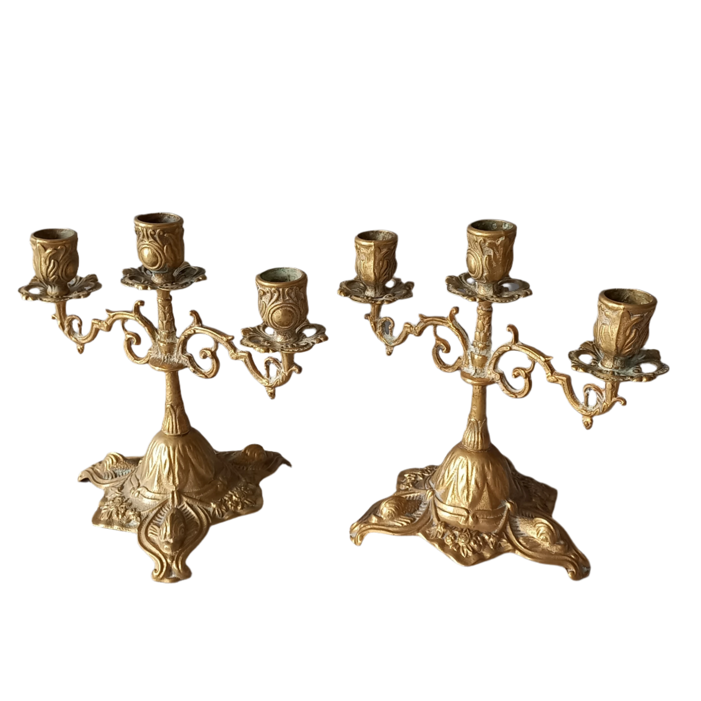 Vintage brass/bronze candle holders, pair of french candelabras