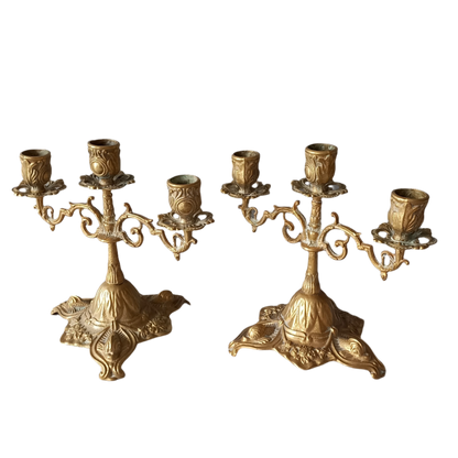 Vintage brass/bronze candle holders, pair of french candelabras