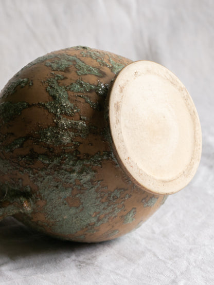 French Vintage Pottery Pitcher Or Jug With Earthy And Green Tones