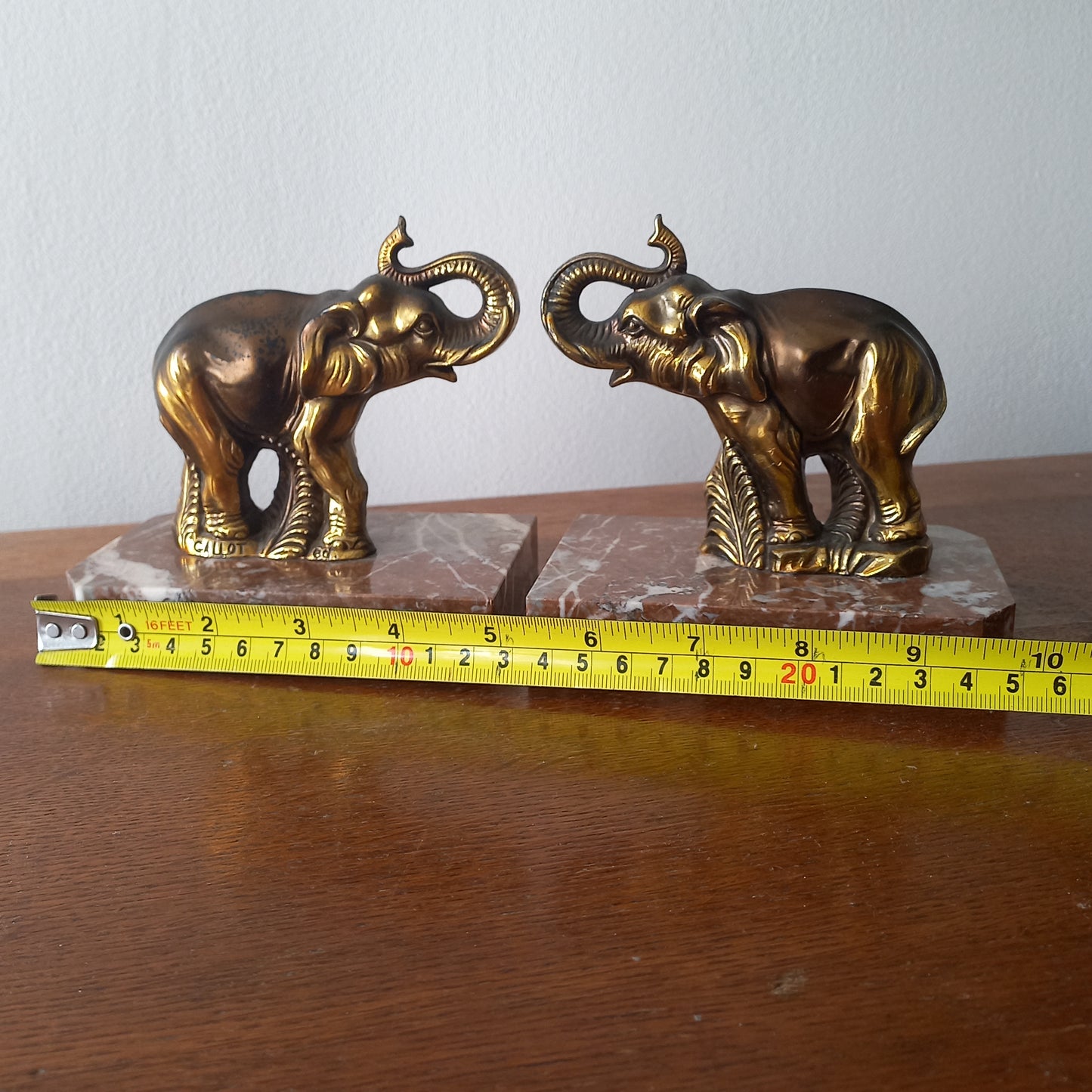 Vintage Elephant Bookends, Bronze Colour Elephants On Marble Bases