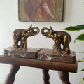 Vintage Elephant Bookends, Bronze Colour Elephants On Marble Bases