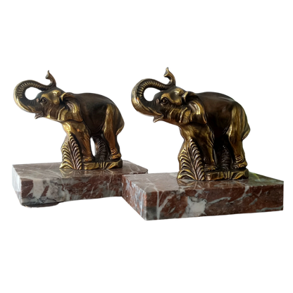Vintage Elephant Bookends, Bronze Colour Elephants On Marble Bases