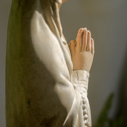 A large and stunning French vintage/antique religious Madonna figurine with wonderful subtle and time-faded coloring, a hard to find piece in this wonderful condition which has just the right amount of aging. This beautiful statue makes excellent religious decor in any home.