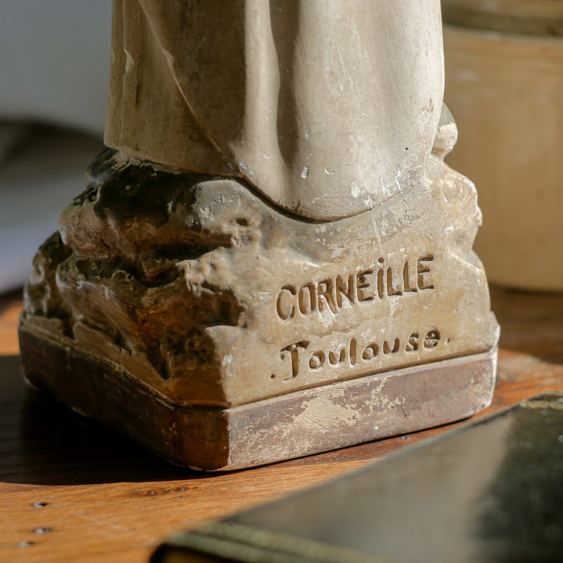 A large and stunning French vintage/antique religious Madonna figurine with wonderful subtle and time-faded coloring, a hard to find piece in this wonderful condition which has just the right amount of aging. This beautiful statue makes excellent religious decor in any home.