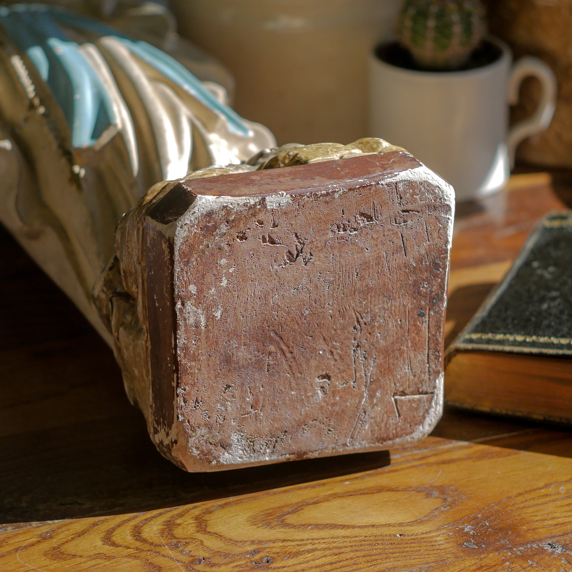 A large and stunning French vintage/antique religious Madonna figurine with wonderful subtle and time-faded coloring, a hard to find piece in this wonderful condition which has just the right amount of aging. This beautiful statue makes excellent religious decor in any home.