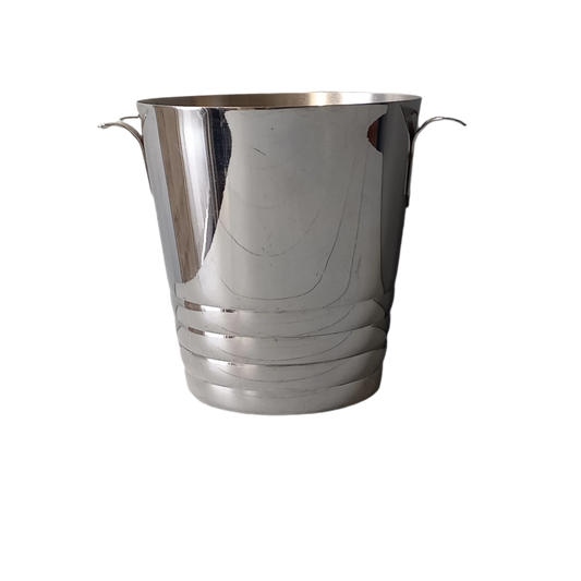 A French vintage chrome metal art deco style champagne bucket, wine cooler or ice bucket, a heavy, quality piece.