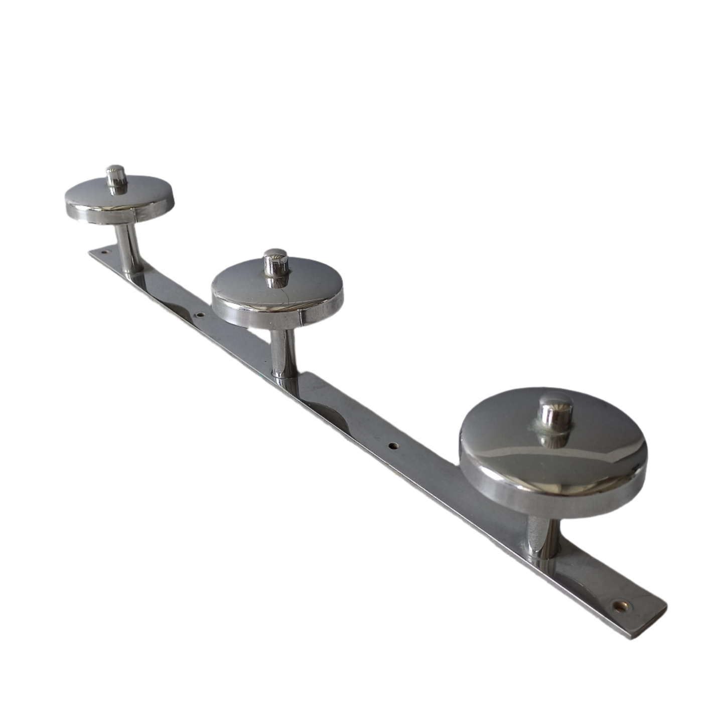 Vintage 3 peg metal coat rack with chrome finish, modernist hat rack