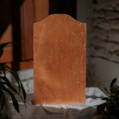 An original vintage oil painting depicting a village on the banks of a large river. It looks similar to the Rhine River Danube in Germany, and with the large hills/mountains in the background maybe the Black Forest, although it could be many places in Europe and perhaps even in France where we purchased this wonderful piece of original art on wooden board.