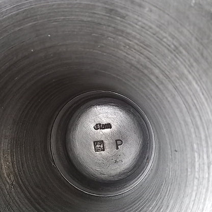 A handsome French vintage pewter candle holder / chamber stick that makes excellent home decor. This chamber stick is taller than similar ones we usually find. Underneath is marked with the manufacturer's stamp - a great looking piece!