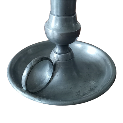 A handsome French vintage pewter candle holder / chamber stick that makes excellent home decor. This chamber stick is taller than similar ones we usually find. Underneath is marked with the manufacturer's stamp - a great looking piece!