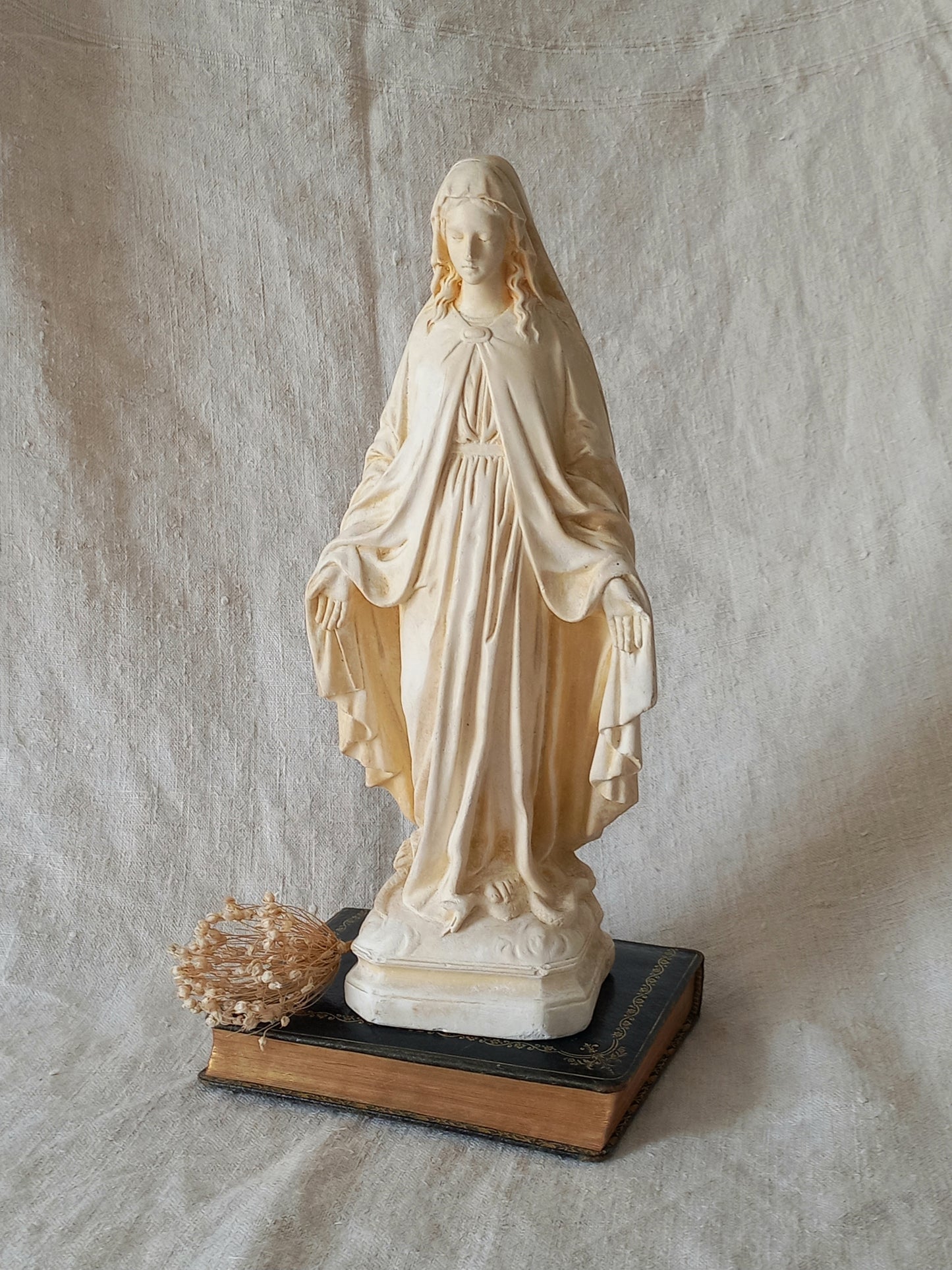 French vintage religious Madonna figurine made from plaster.