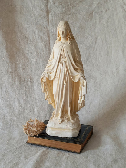 French vintage religious Madonna figurine made from plaster.