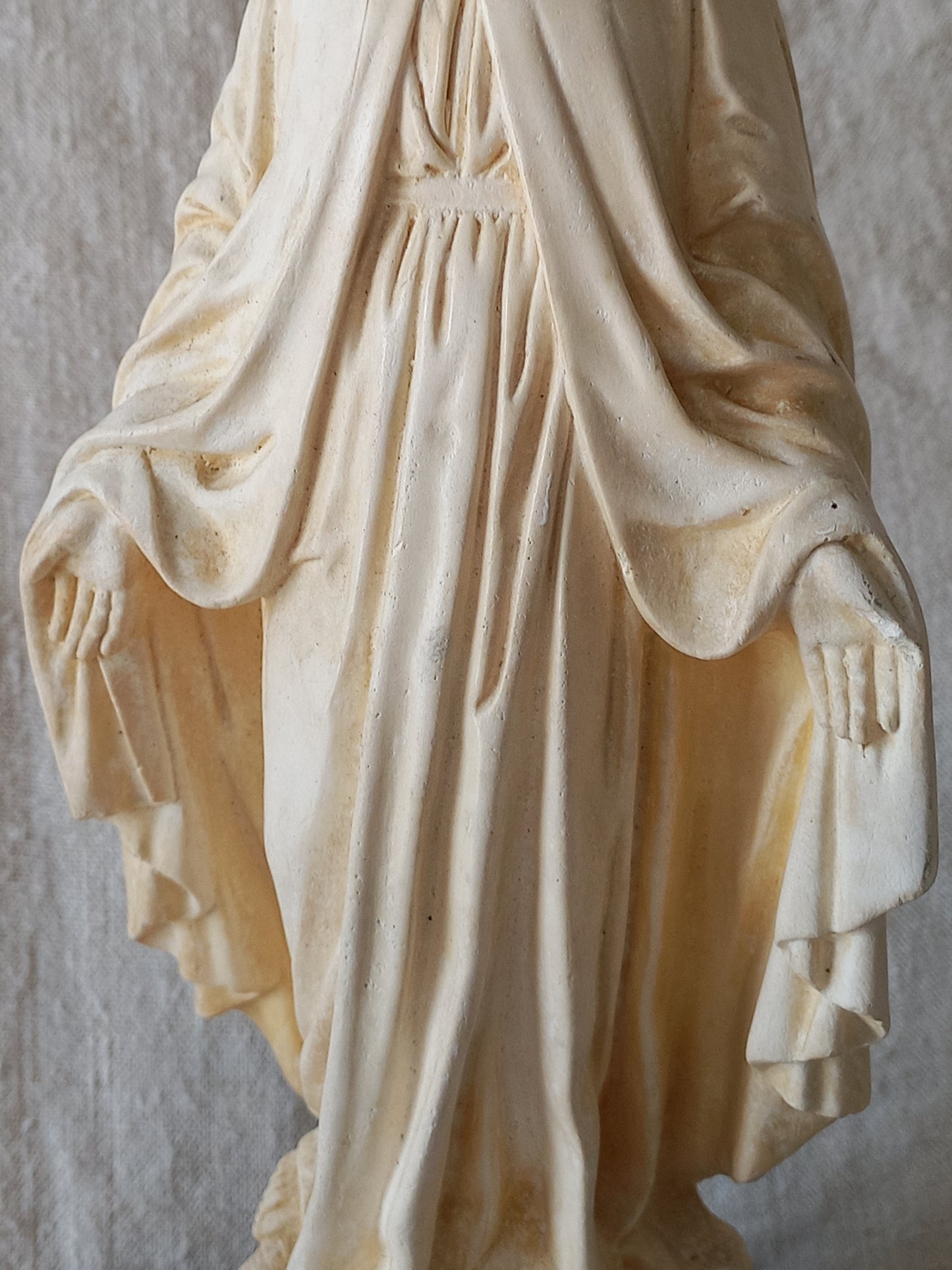 French vintage religious Madonna figurine made from plaster.