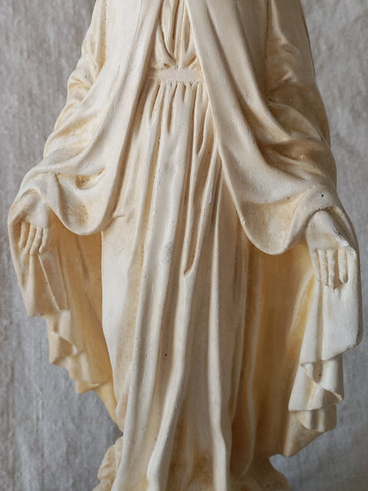 French vintage religious Madonna figurine made from plaster.