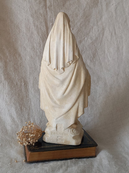 French vintage religious Madonna figurine made from plaster.