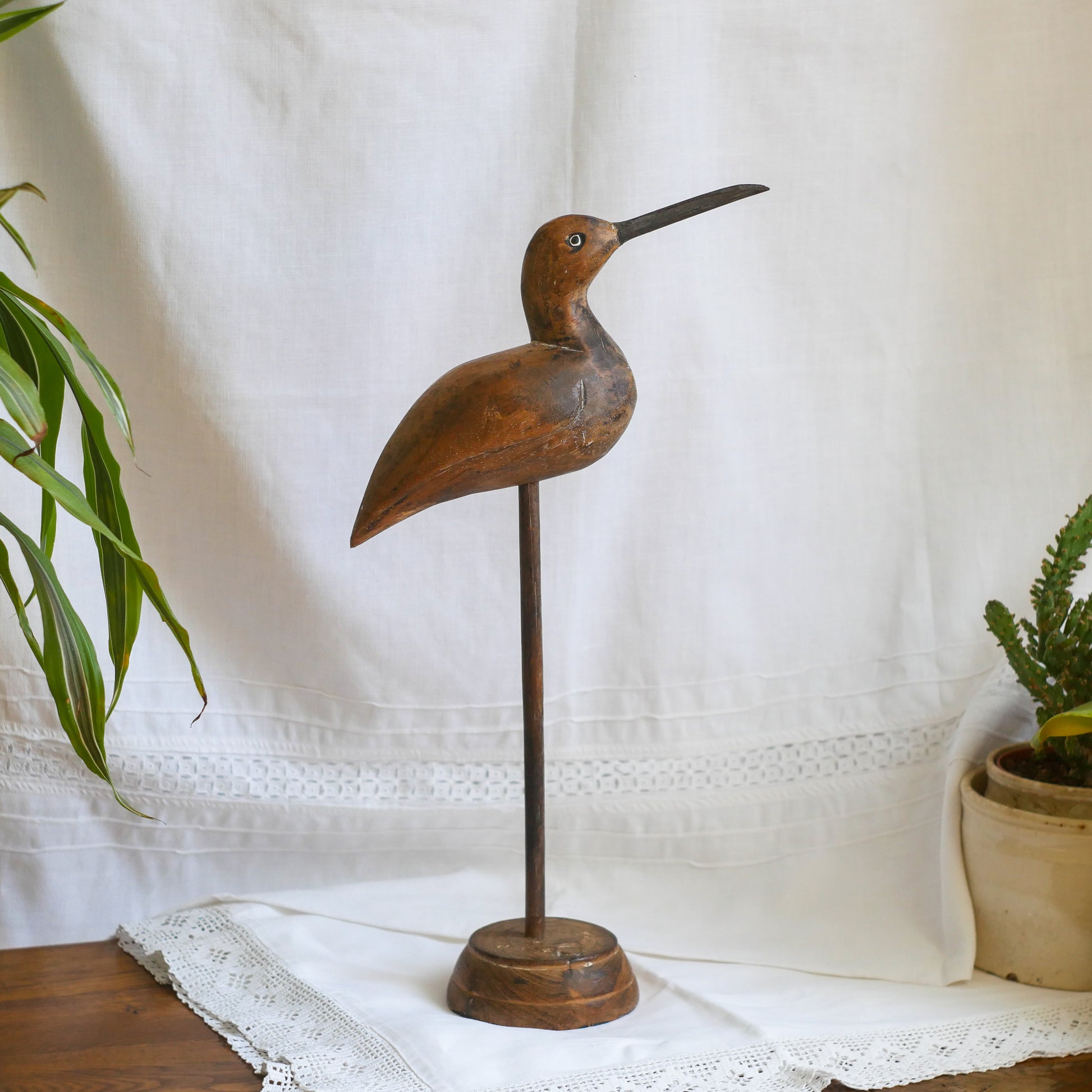 An attractive vintage wooden bird ornament, a piece of primitive folk art purchased here in France. This wonderful bird will make excellent decor in any interior and is also very cute!