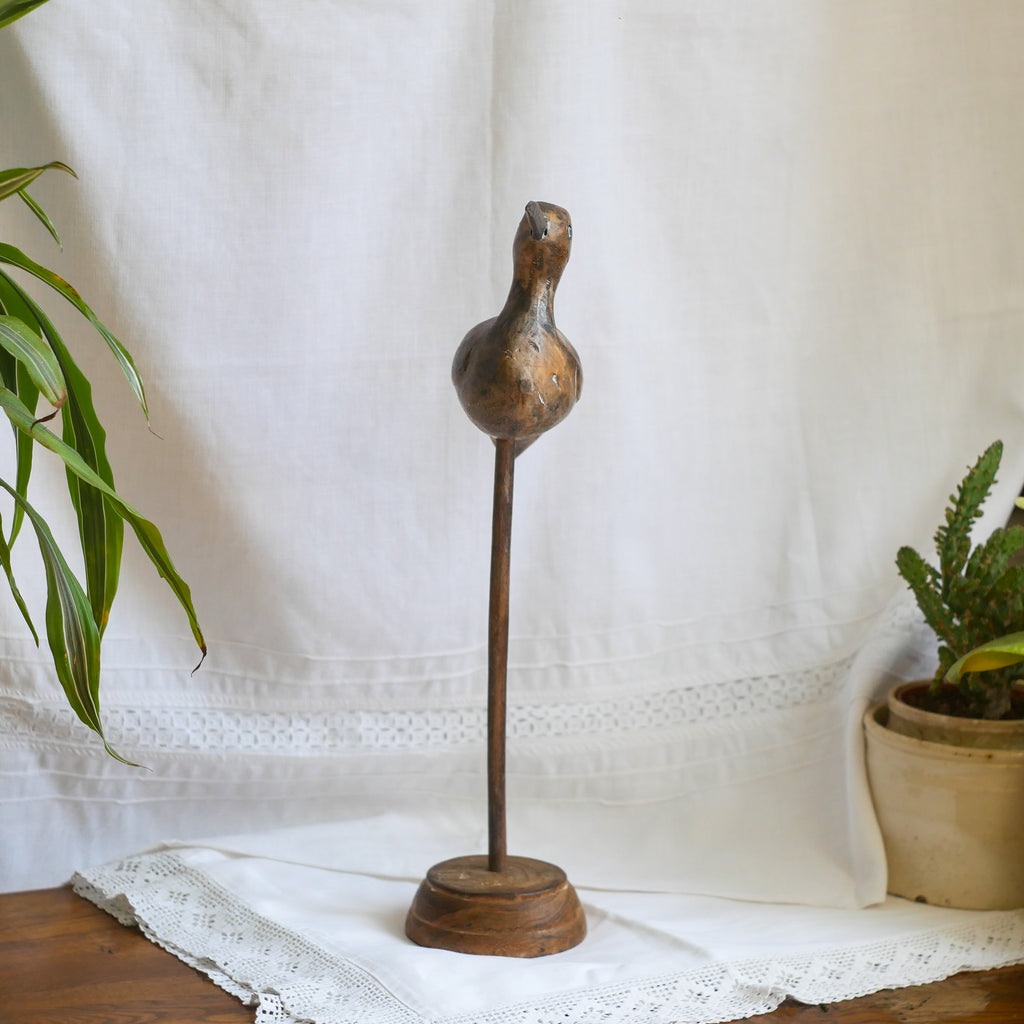 An attractive vintage wooden bird ornament, a piece of primitive folk art purchased here in France. This wonderful bird will make excellent decor in any interior and is also very cute!