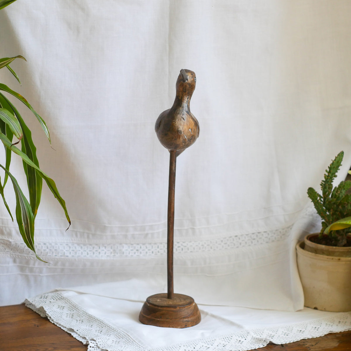 An attractive vintage wooden bird ornament, a piece of primitive folk art purchased here in France. This wonderful bird will make excellent decor in any interior and is also very cute!