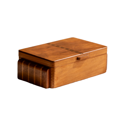 A beautiful French vintage wooden box, a hand-made piece with dove-tailed joints and inlaid design pattern - the colour of the wood is a wonderful golden brown and the hinges are strong. In summary a beautiful vintage box which makes an attractive piece of practical home decor.