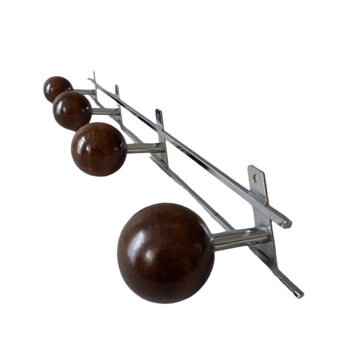 French vintage 4 peg coat rack, metal and wood, modernist coat rack, vintage wall decor