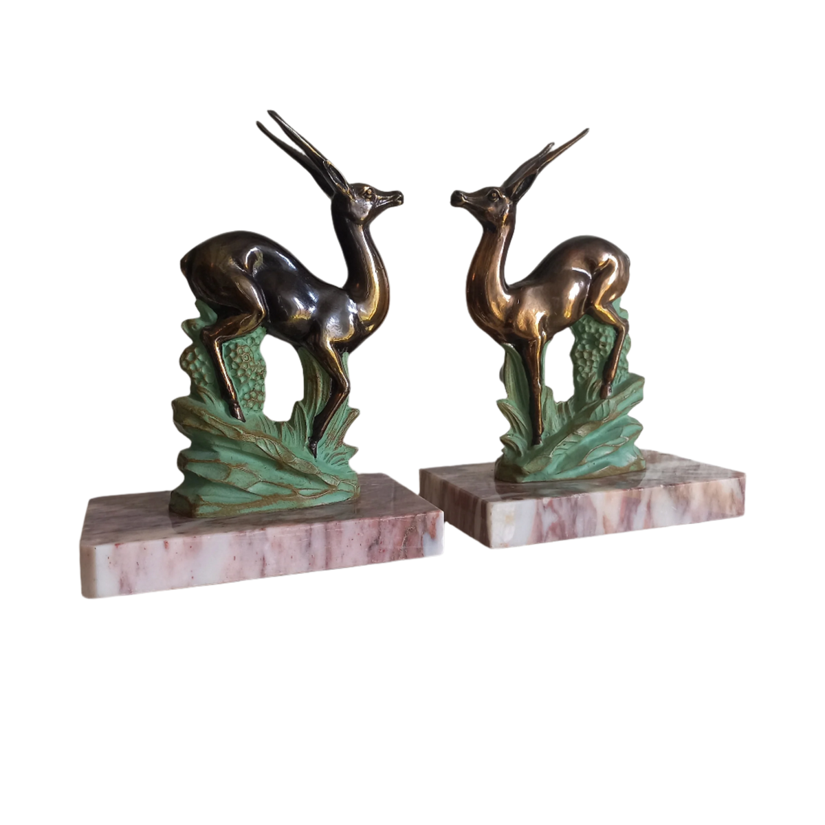 Vintage bookends with deer, antelope, gazelle metal figurines from France, book tidy, shelve and desk decor