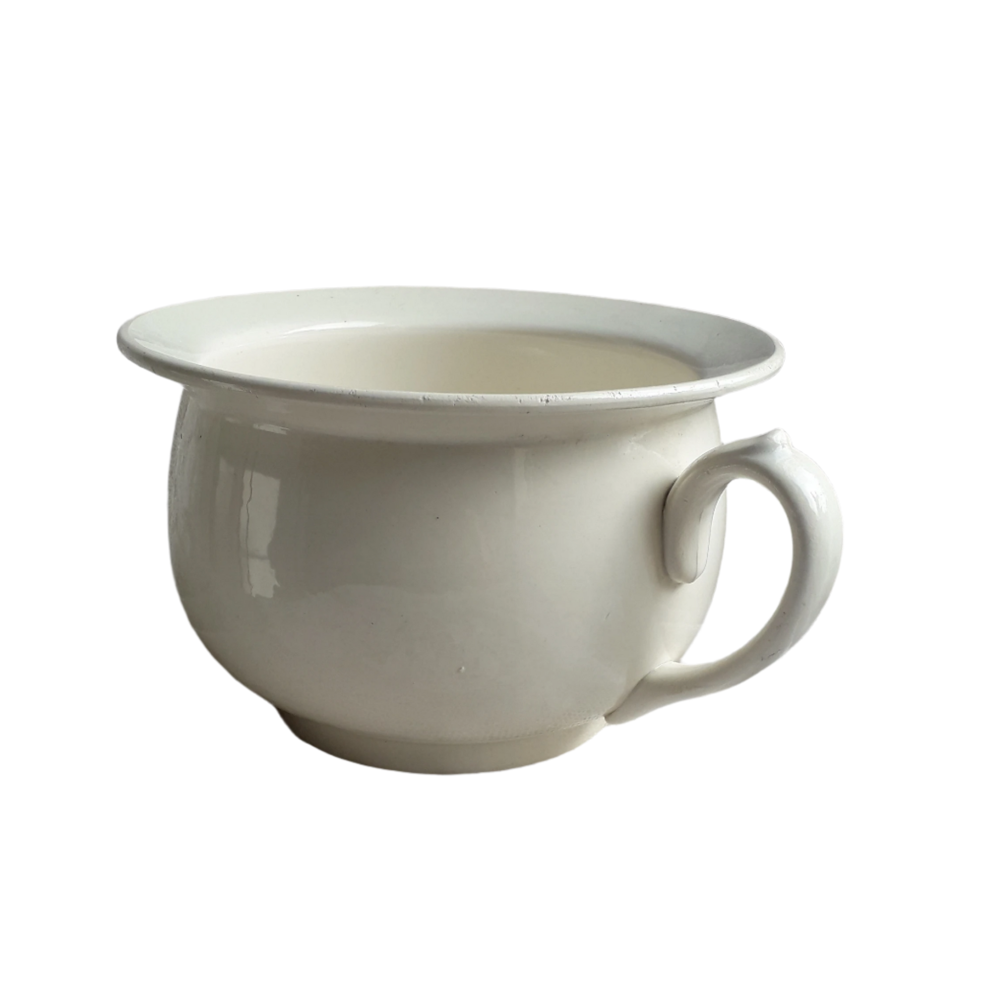 A nice little vintage ironstone white/cream chamber pot by premier French manufacturer, Sarreguemines, the perfect addition for a country home, bathroom decor, or even as a planter. Circa. 1920 - 1950.