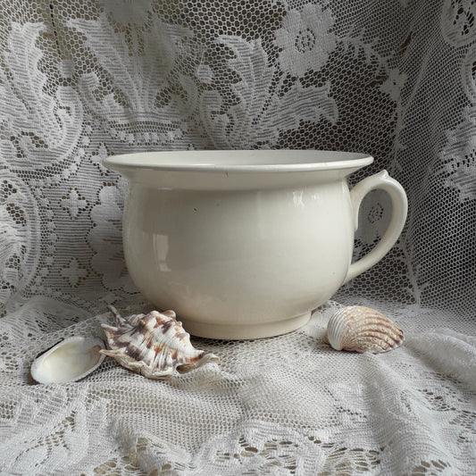 A nice little vintage ironstone white/cream chamber pot by premier French manufacturer, Sarreguemines, the perfect addition for a country home, bathroom decor, or even as a planter. Circa. 1920 - 1950.