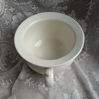 A nice little vintage ironstone white/cream chamber pot by premier French manufacturer, Sarreguemines, the perfect addition for a country home, bathroom decor, or even as a planter. Circa. 1920 - 1950.
